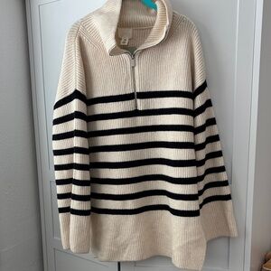 NWT H&M Cream Ribbed Half-Zip Pullover